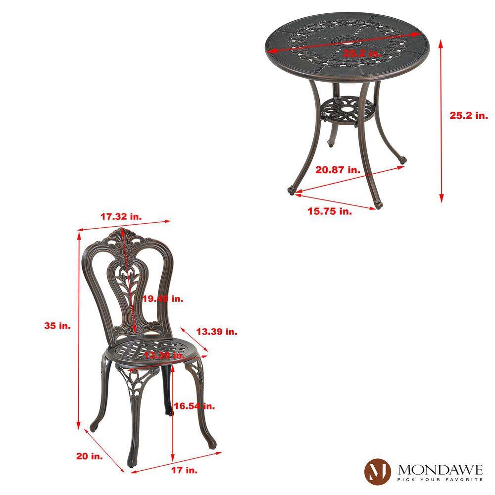 Bronze Finish Floral Motif Cast Aluminum Outdoor Bistro Set