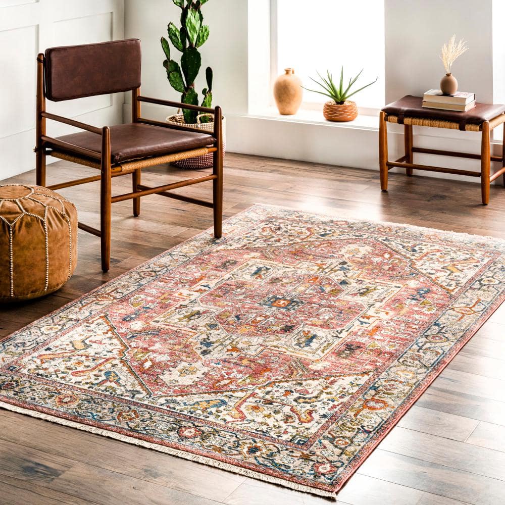 Harriet Orange Vintage Medallion Square Area Rug