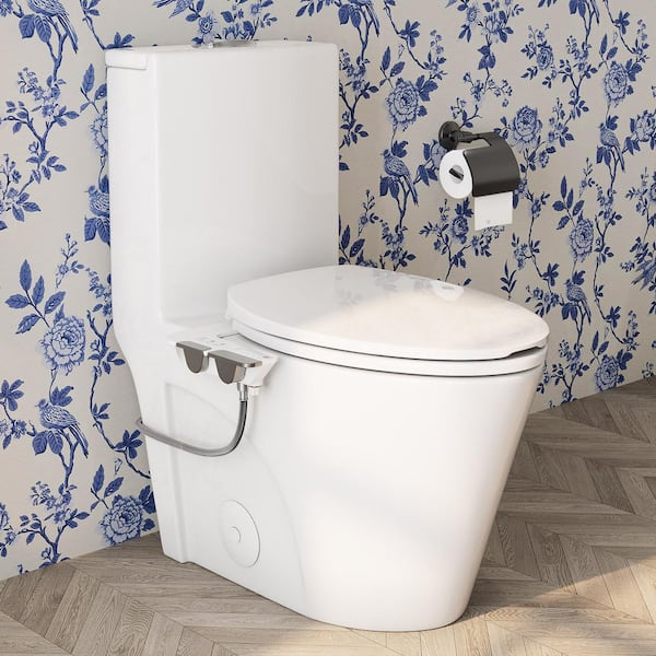 ADA Height Dual Flush Toilet in White 1.1/1.6 GPF with Warm Bidet Attachment, Multi Clean & Nozzle Guard