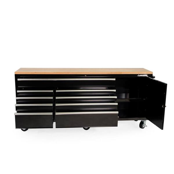 Husky 84 in. W x 18 in. D 9-Drawer Mobile Workbench with Husky 84 in. W x 18 in. D 9-Drawer Mobile Workbench with
