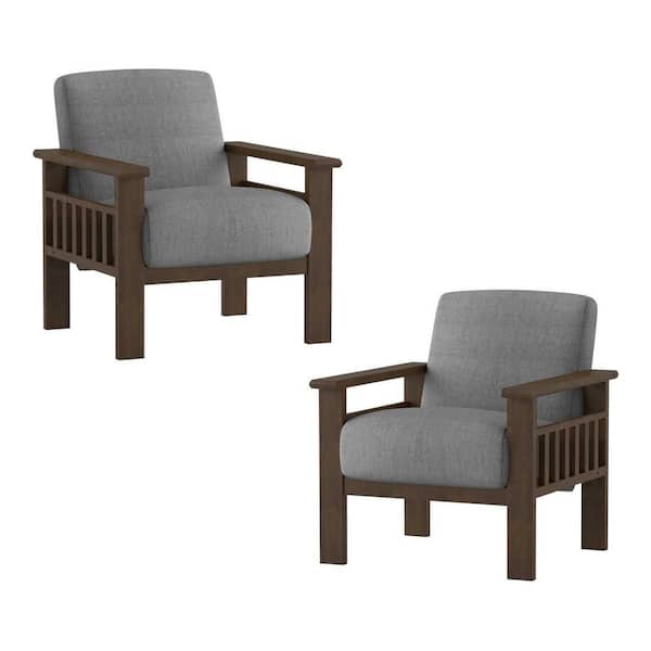 EVERGLADE HOME Amerllia Gray Fabric Upholstery Solid Wood Accent Chair (Set of 2)