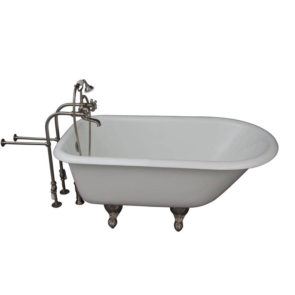4.5 ft. Cast Iron Ball and Claw Feet Roll Top Tub in White with Brushed Nic