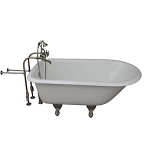 4.5 ft. Cast Iron Ball and Claw Feet Roll Top Tub in White with Brushed Nickel Accessories