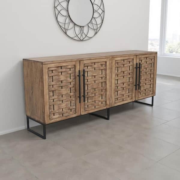 Osin Antique Brown Wood 83 in. Sideboard Buffet Cabinet with Shelves