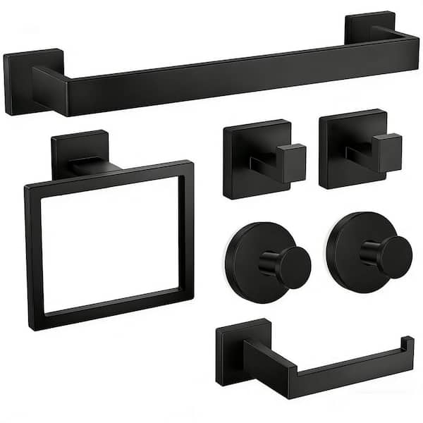 7-Piece SUS304 Stainless Steel Bath Hardware Set with Mounting Hardware in Matte Black