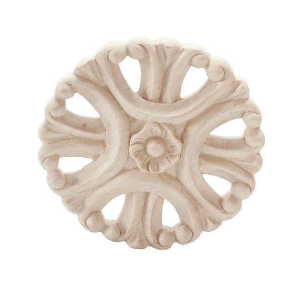 American Pro Decor 3-1/2 in. x 3/8 in. Unfinished Small Hand Carved North American Solid Hard Maple Decorative Rosette Wood Applique