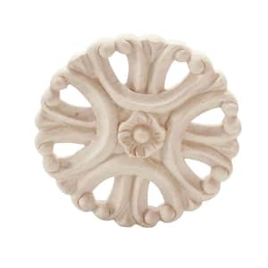 4 in. x 1/2 in. Unfinished Medium Hand Carved North American Solid Hard Maple Decorative Rosette Wood Applique