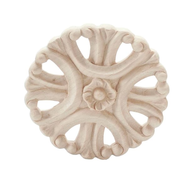 American Pro Decor 4 in. x 1/2 in. Unfinished Medium Hand Carved North American Solid Hard Maple Decorative Rosette Wood Applique