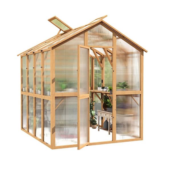 AECOJOY 65 in. W x 79.5 in. D x 82.7 in. H Wood Greenhouse for Outdoors with Openable Window & Lockable Door