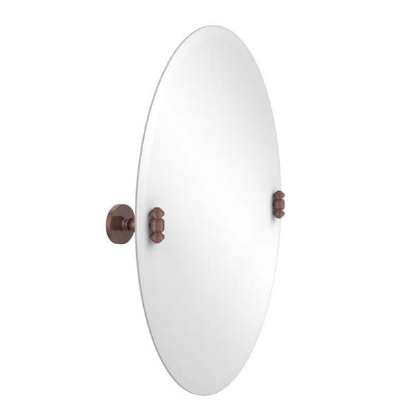 Allied Brass South 21 in. W x 29 in. H Frameless Oval Beveled Edge Bathroom Vanity Mirror in Antique Copper