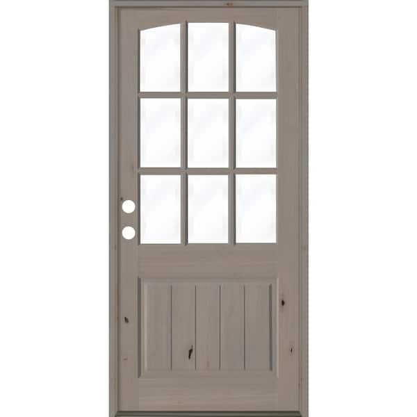 Krosswood Doors 32 in. x 96 in. Knotty Alder Right-Hand/Inswing 1/2 Lite Arch Top Clear Glass Grey Stain Wood Prehung Front Door