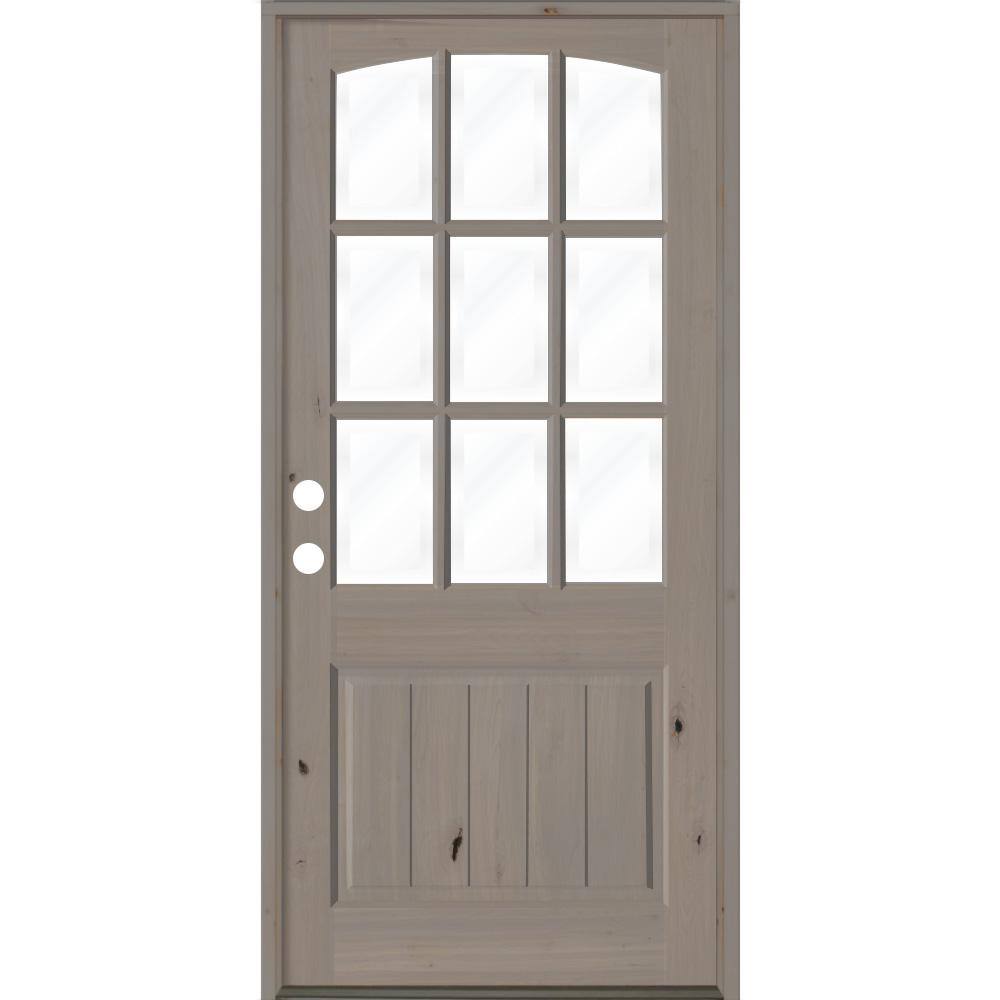 42 in. x 96 in. Knotty Alder Right-Hand/Inswing 9-Lite Arch Top V-Panel Clear Glass Grey Stain Wood Prehung Front Door price history on PriceWatchPro