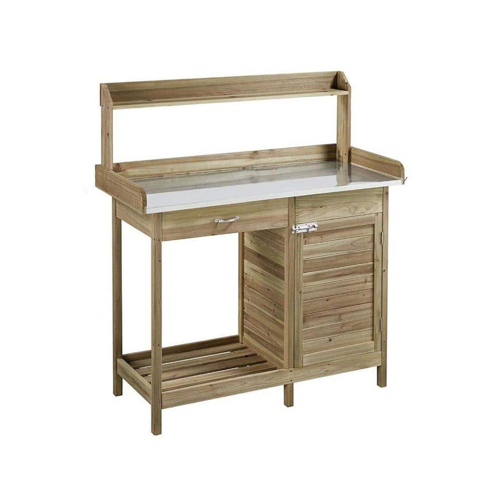 Outdoor Potting Bench : Metal-Top Workstation with Storage (ACQ Lumber, Light Green, 18.5 x 44 x 49.5 in.) price history on PriceWatchPro