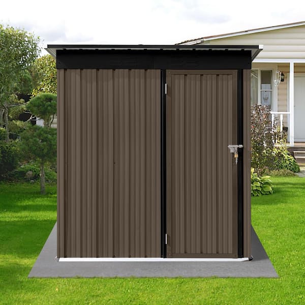 Unbranded 5 ft. W x 4 ft. D Brown Metal Frame Garden Storage Shed with Punched Vents, Hinged Door and Padlock, 20 sq. ft.