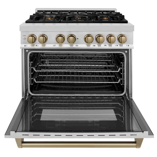 Autograph Edition 36 in. 6 Burner Dual Fuel Range in Stainless Steel and Champagne Bronze