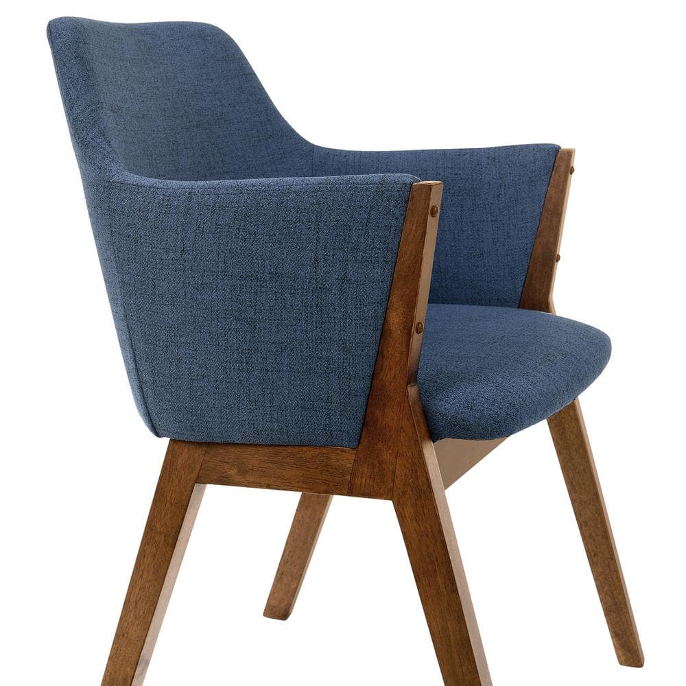 Blue Upholstered Wood Arm Chairs Set of 2