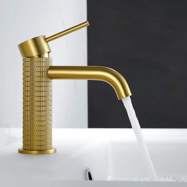 Mendavia Single Handle Single Hole Bathroom Faucet in Brushed Gold