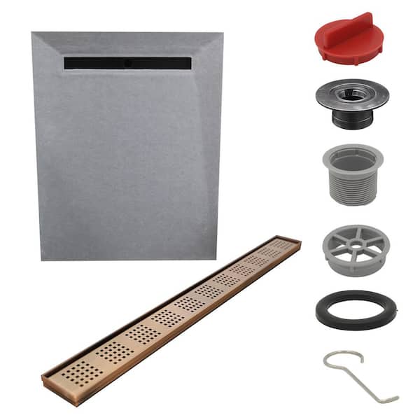 Watershield Shower System 48 in. x 60 in. Pre-sloped Envelope Linear Drain with Brush Bronze Square Punch Shower Kit