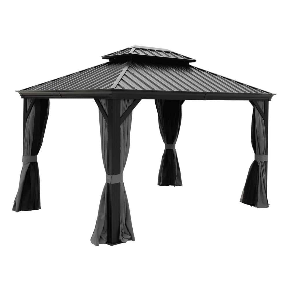 Zius Frame Zeus & Ruta 10 ft. x 12 ft. Black Aluminium Alloy Frame Patio Gazebo ...