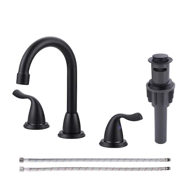 8 in. Widespread Double-Handle Bathroom Faucet with Pop-Up Drain in Matte Black