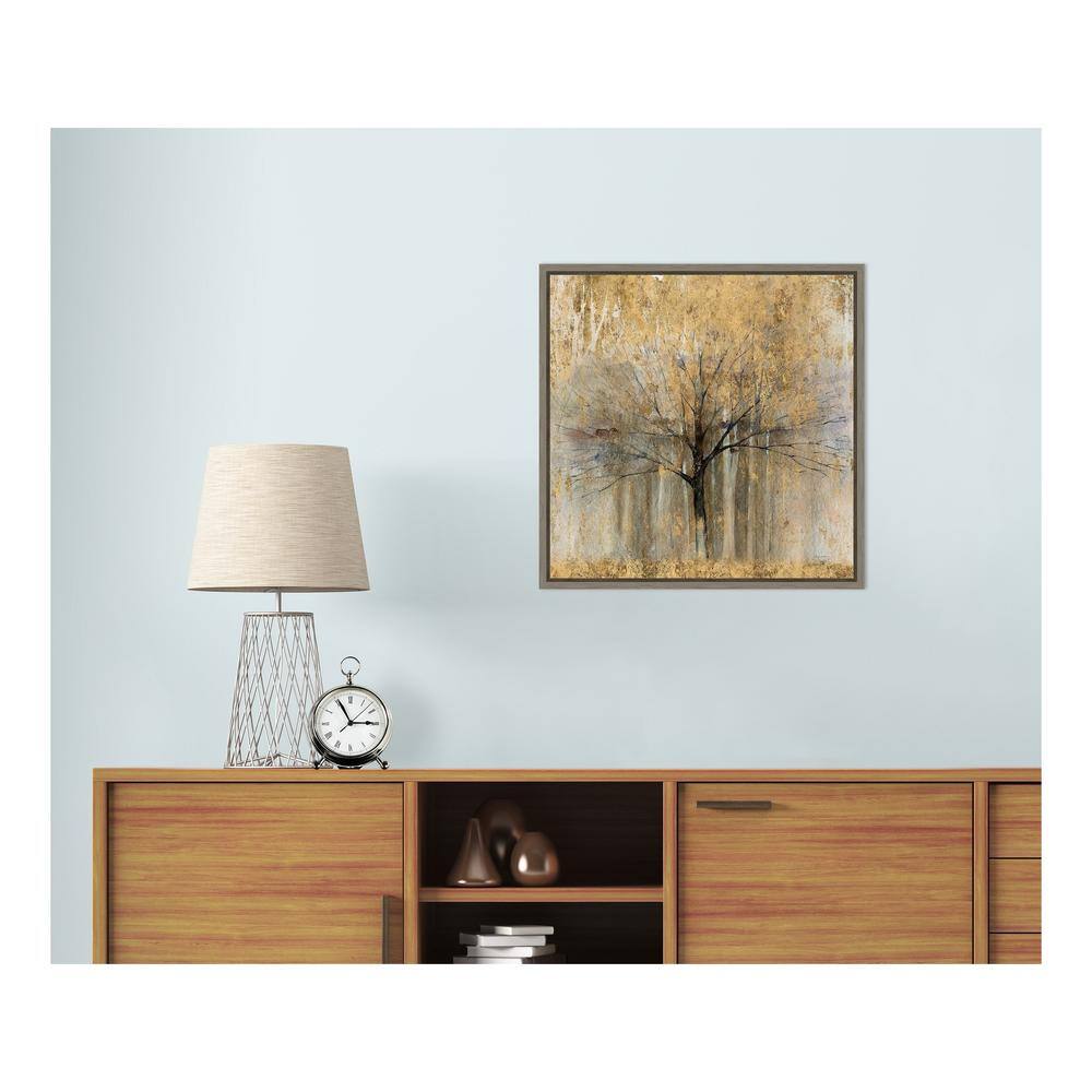 Gold Abstract Autumn Tree Framed Canvas Wall Art