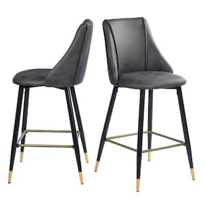 Smeg 26 in. Charcoal High Back Metal Frame Counter Stool with Faux Leather Seat (Set of 2)