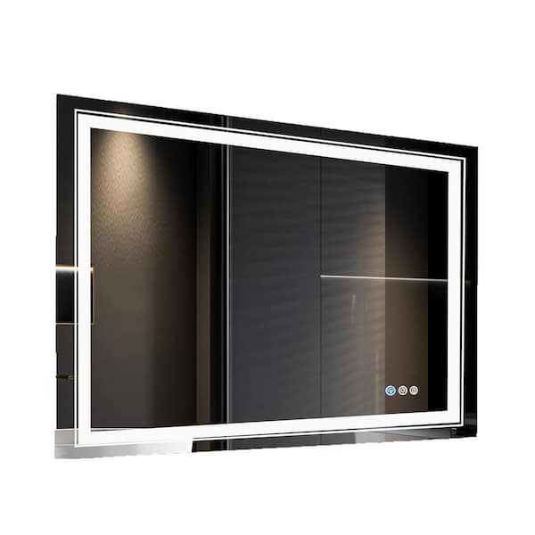 MYCASS 48 in. W. x 32 in. H Rectangular Frameless LED Anti-Fog 11-Color RGB Backlit Front Light Wall Bathroom Vanity Mirror