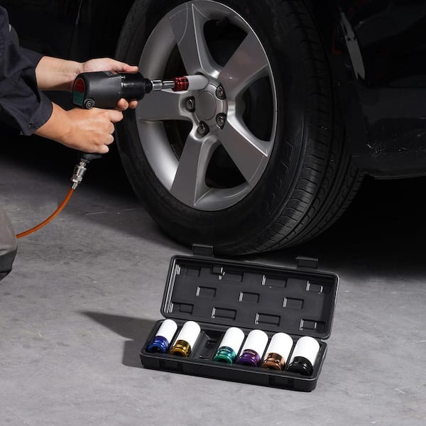 Lug Nut Impact Socket Set, 1/2 in. Drive Metric 6-Point Deep Socket Set, 7 Total Lug Nut Sizes 17/19/21/22/23/24/27mm