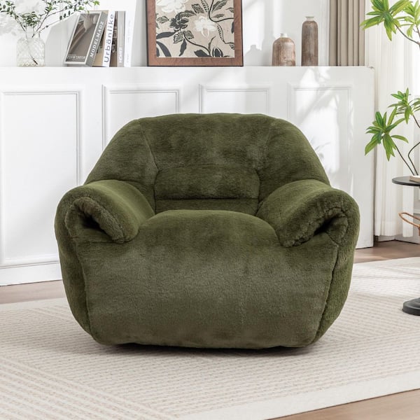 42.5 in. W Faux Fur Green Bean Bag Chair with Armrests and Backrest, Ergonomic Floor Chair