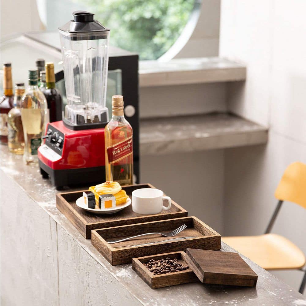 Numhew 10 in. x 10 in. x 1.3 in. Rustic Wooden Serving Trays with