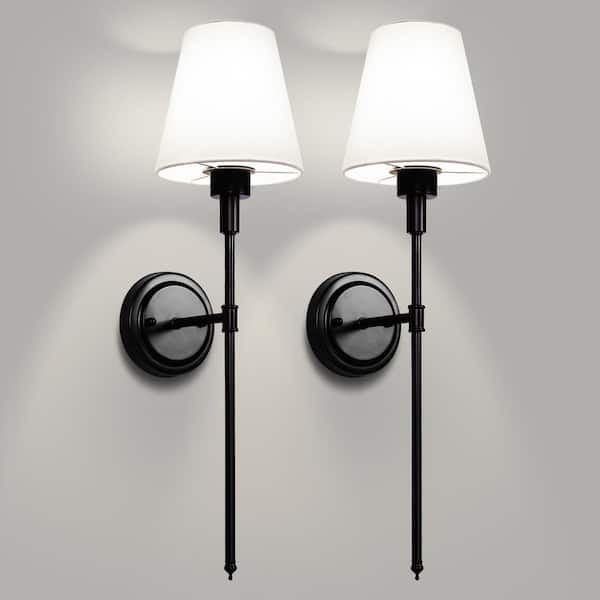 6 in. 1-Light Dimmable Rechargeable Black Wall Sconce Wireless Remote Control Wall Light Bedroom Living Room (2-Pack)