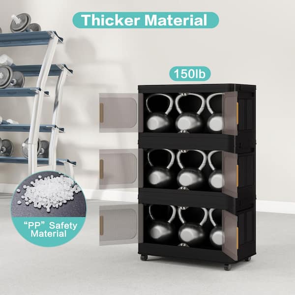 Otryad 5-Tier Black Plastic Collapsible Storage Cabinet, Rolling