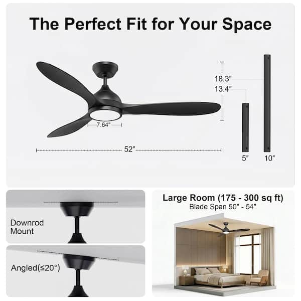 Overhead Fans GreenEver 52 & 48 in. Ceiling Fan Light 2-Piece Set for Living Room and ...