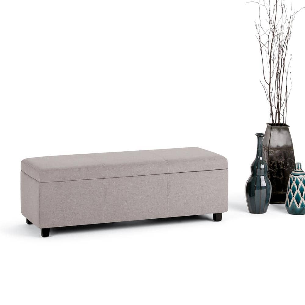 Contemporary Cloud Grey Linen-Look Storage Ottoman Bench, 48"