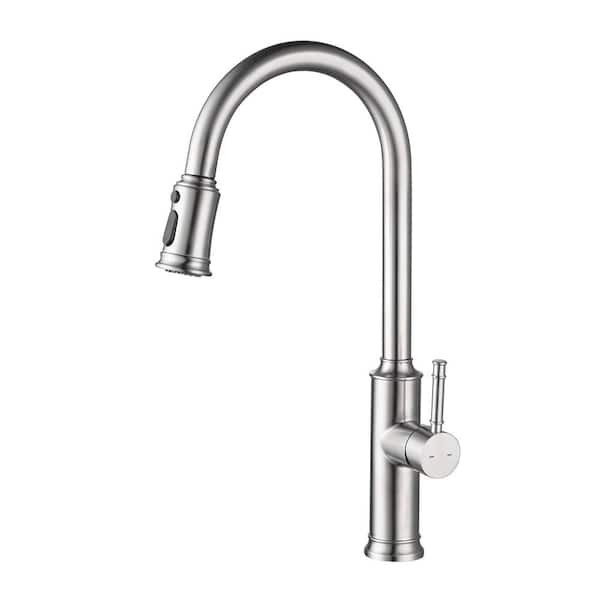 Flg Single Handle Pull Down Sprayer Kitchen Faucet With Advanced Spray Modern Stainless Steel 3328