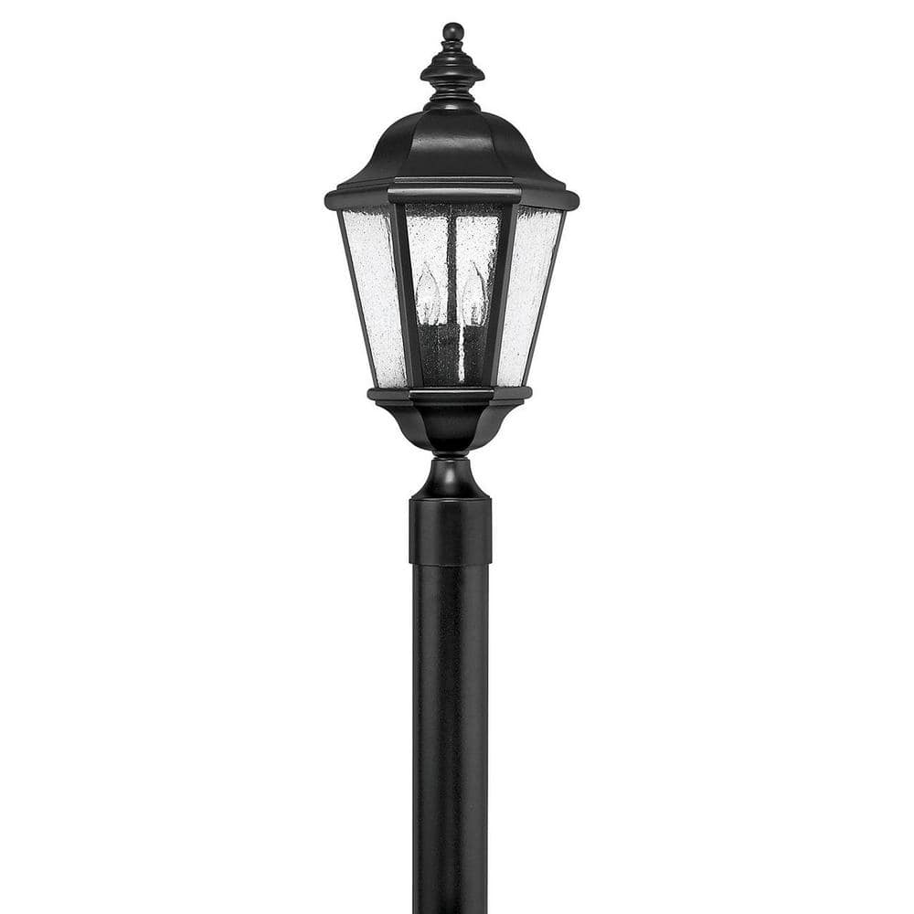 Edgewater 3-Light Black Cast Aluminum LED Post Lantern with Clear Seedy Glass