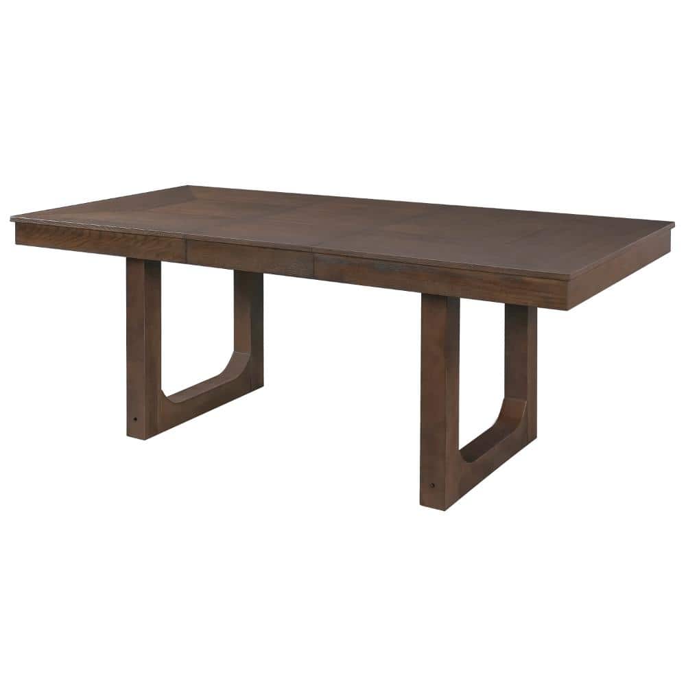 Walnut MDF Tabletop 77.28 in. W Double Pedestal Extendable Dining Table Seats 8