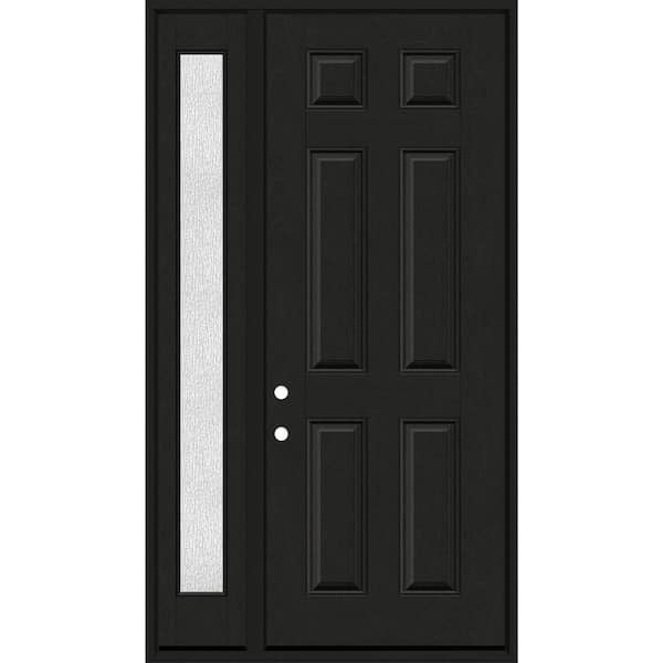 Steves & Sons Regency 51 in. x 96 in. 6 Panel RHIS Onyx Stain Mahogany Fiberglass Prehung Front Door w/Rain 12 in. SL 6-9/16