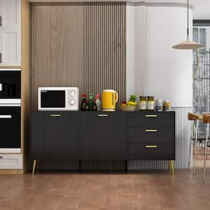 Brown Wood Buffet Sideboard Storage Cabinet 3-Drawers 2-Cabinets Shelves Kitchen Dining 69 in. W x 30 in. H x 15.6 in. D