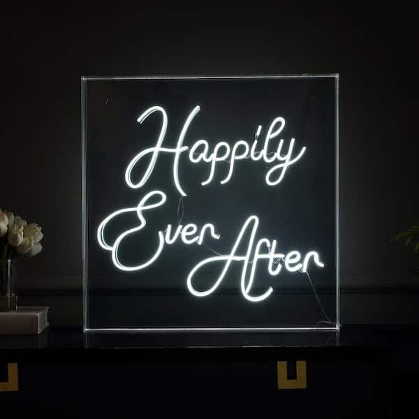 Happily Ever After 23.63 in. Square Contemporary Glam Acrylic Box USB Operated LED Neon Night Light, White