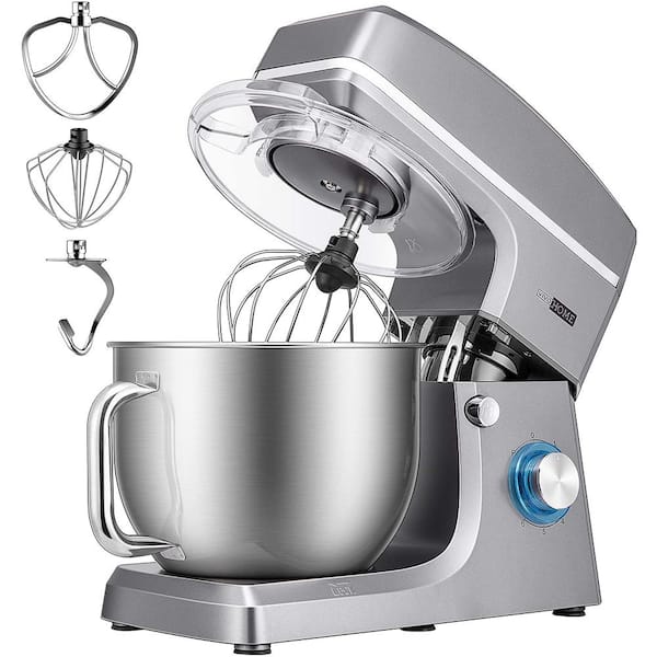 VIVOHOME 7.5 qt. 6-Speed Silver Tilt-Head Electric Stand Mixer with Accessories and ETL Listed