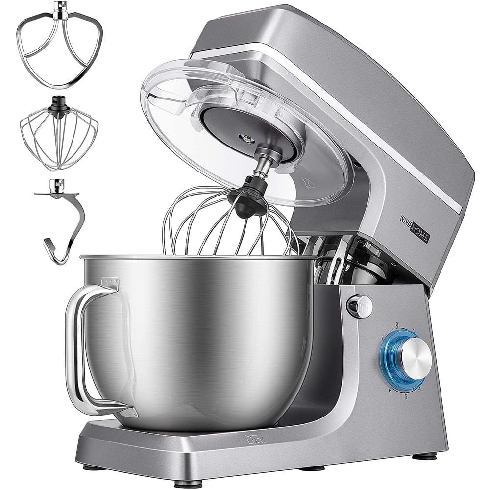 VIVOHOME 7.5 qt. 6-Speed Silver Tilt-Head Electric Stand Mixer Accessories and ETL Listed X002E5HETF - The Depot