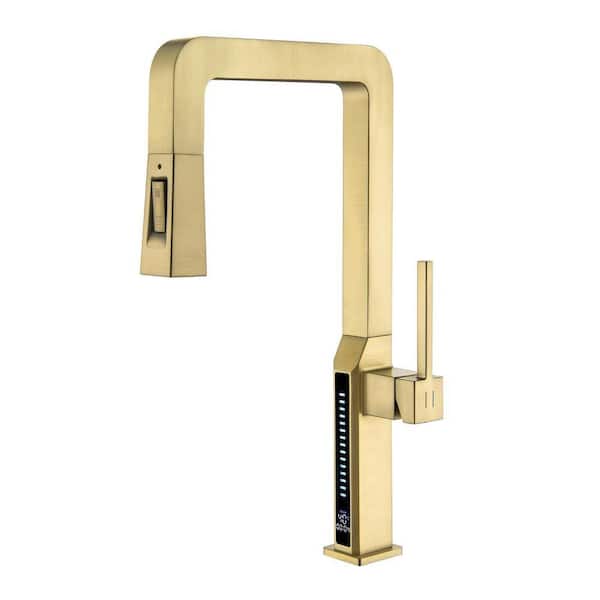 Single Handle Pull Down Sprayer Kitchen Faucet with Pull Out Spray Wand, 180° Spout Swivel 17.24 in. Brushed Gold