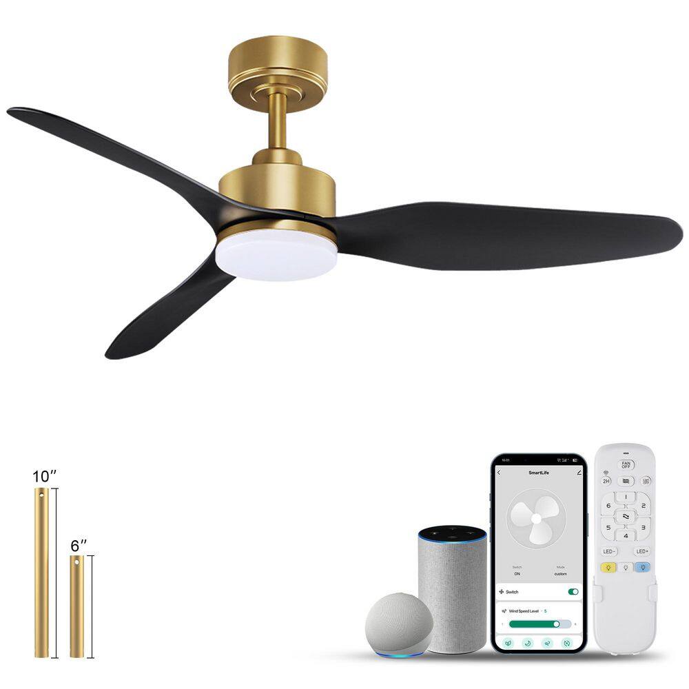 48 in. Smart Outdoor Indoor Gold Black Ceiling Fans with LED Lights and Remote, WIFI Alexa App Workable, Quiet DC Motor price history on PriceWatchPro
