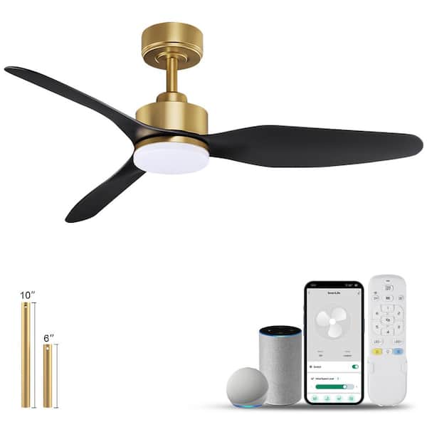 48 in. Smart Outdoor Indoor Gold Black Ceiling Fans with LED Lights and Remote, WIFI Alexa App Workable, Quiet DC Motor