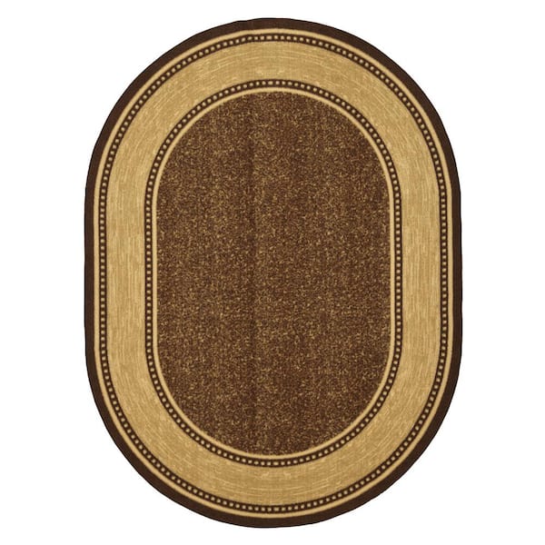 Ottomanson Ottohome Collection Non-Slip Rubberback Bordered Design 5x7 Indoor Oval Area Rug, 5 ft. x 6 ft. 6 in., Dark Brown