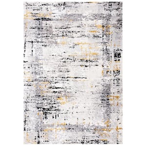 Amelia Gray/Gold 8 ft. x 10 ft. Damask Distressed Area Rug
