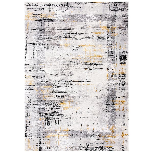Amelia Gray/Gold 9 ft. x 12 ft. Damask Distressed Area Rug