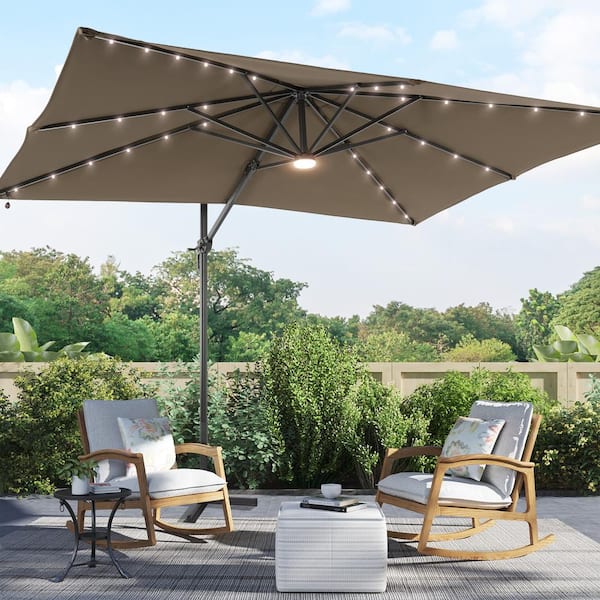 Sonkuki 10x8 ft. LED Premium Cantilever Patio Umbrella - Outdoor Comfort with 360° Rotation and Canopy Angle Adjustment, Taupe