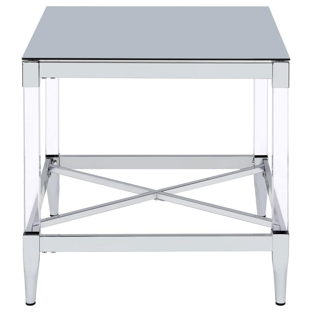 Lindley Square Chrome and Acrylic End Table with Mirrored Top